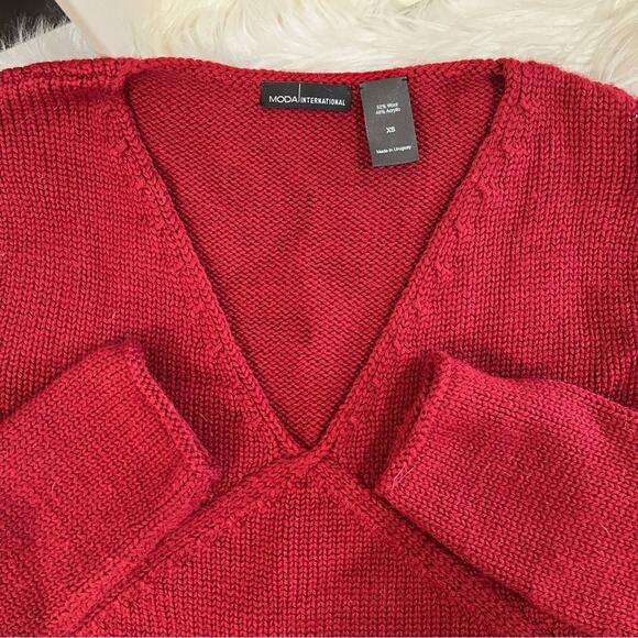 NEW Moda Intl Wool Classic V Neck Timeless Fisherman Rolled Hem Sweater XS NWOT - Picture 9 of 14